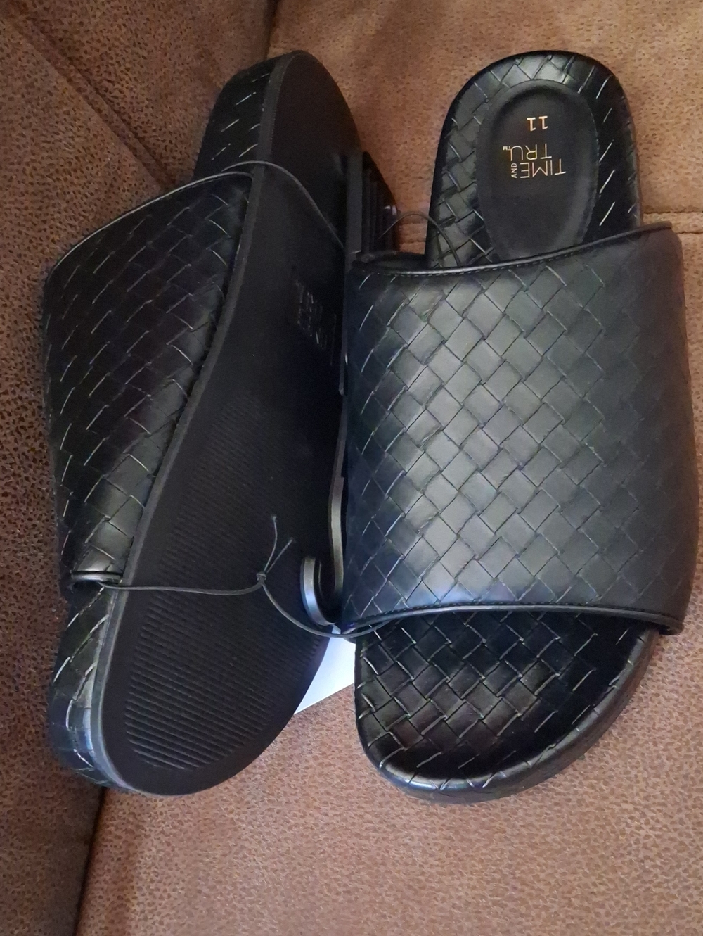 Time And Tru Woven Look Puff Sandals Black Size 11